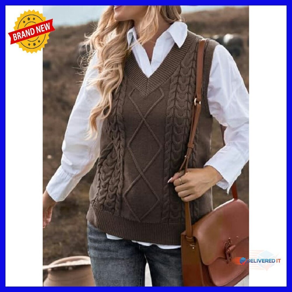 Oversized V-Neck Sweater Vest Sleeveless Pullover Loose Fit Knit Top - Picture 3 of 8